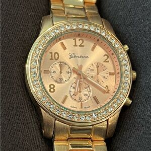 Geneva Women’s Rose Gold Tone Faux Diamond Watch